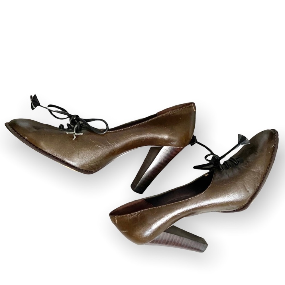 Anthropologie Poetic License leather heeled lace up booties brown women’s 5.5